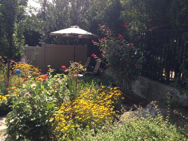 Bronxville garden and umbrella