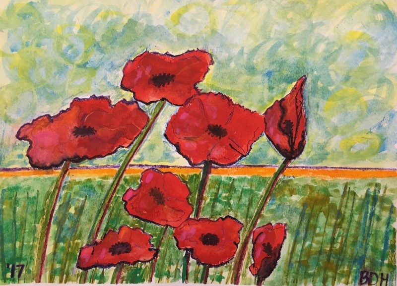 Watercolor of red poppies